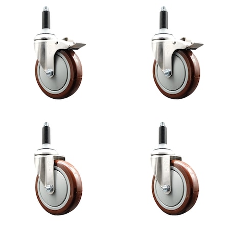 Service Caster 5 Inch 316SS Maroon Poly Swivel 7/8 Inch Stem Caster Lock Brake SCC, 2PK SS316TTLEX20S514-PPUB-MRN-2-S-2-78
